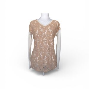 Chico’s White and Cream / Ecru Knit Long Sleeves Lace Women Sweater Size Small